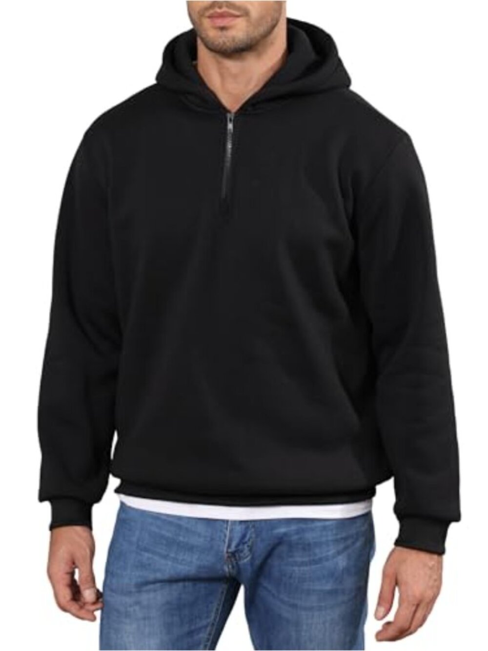 Men's Quarter Zip Fleece Hoodie Lightweight Half Zip Pullover Long Sleeve